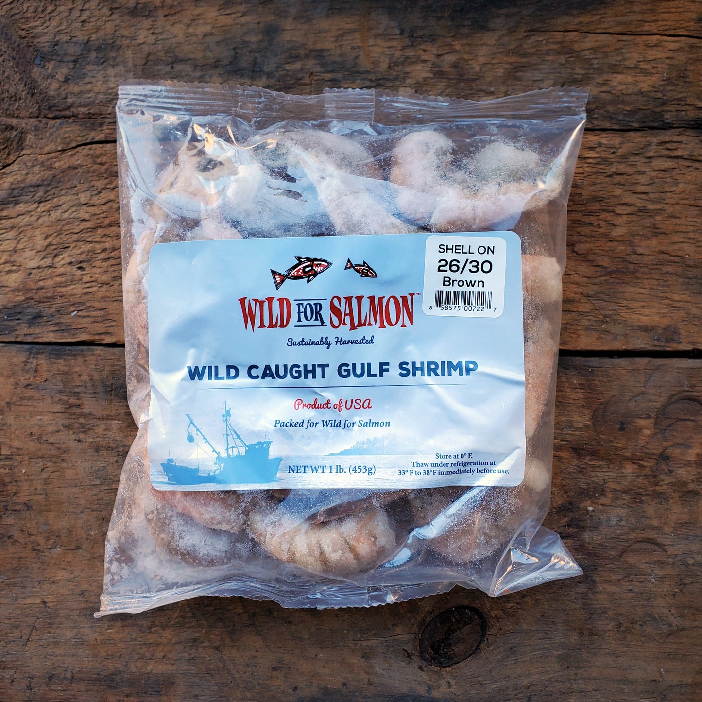 Frozen Brown Wild Gulf Shrimp (in shell, not deveined) - 1 lb
