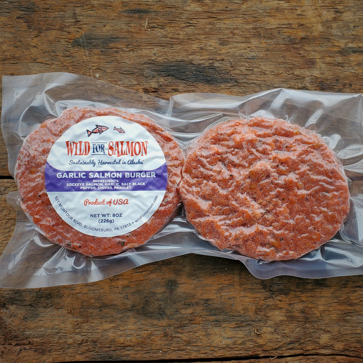 Frozen Garlic Wild Sockeye Salmon Burgers - 2 pack